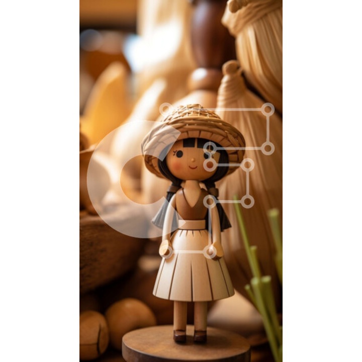 Puzzle din lemn Intrahome, 10x10 cm, 25 piese, imagine cu papusa si masa cu mancare, cutie din lemn wenge