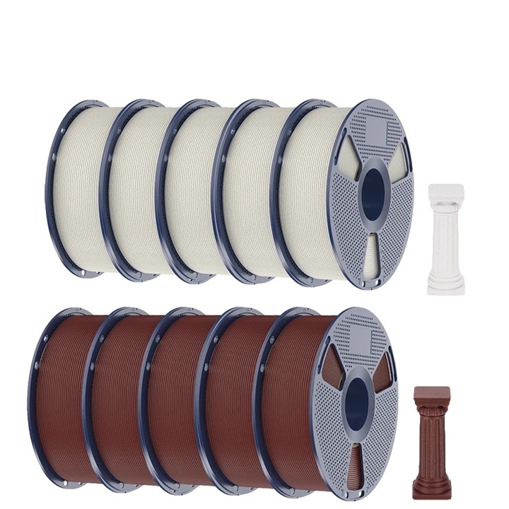 Filament PLA pentru imprimanta 3D, viteza mare de imprimare, finisaj marmorat, 1.75 mm, 330 metri, set 5BR 5CB