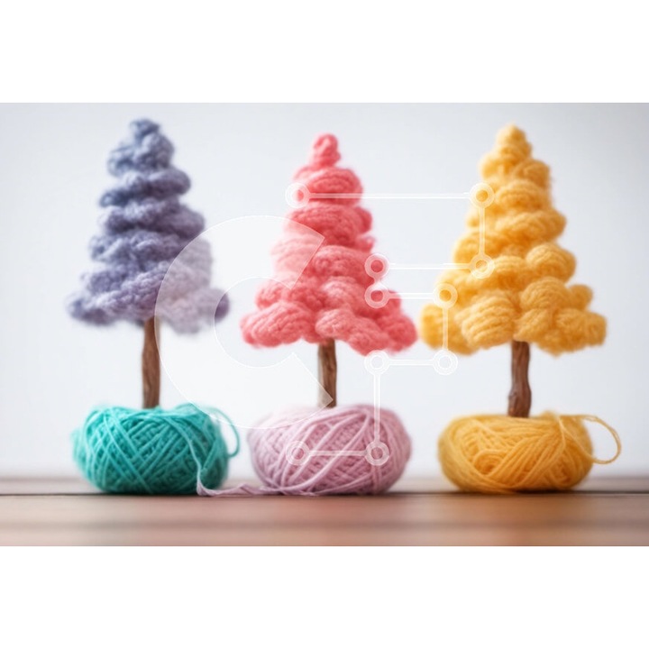 Puzzle din lemn Intrahome, 25 piese, 10x10 cm, copaci multicolori pe masa din lemn, cutie din lemn wenge