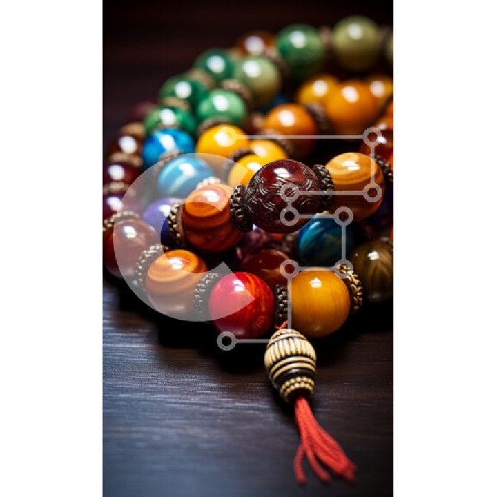 Puzzle din lemn Intrahome, colier polychrom cu margele pe masa din lemn, 10x10 cm, 25 piese, set in cutie de lemn wenge