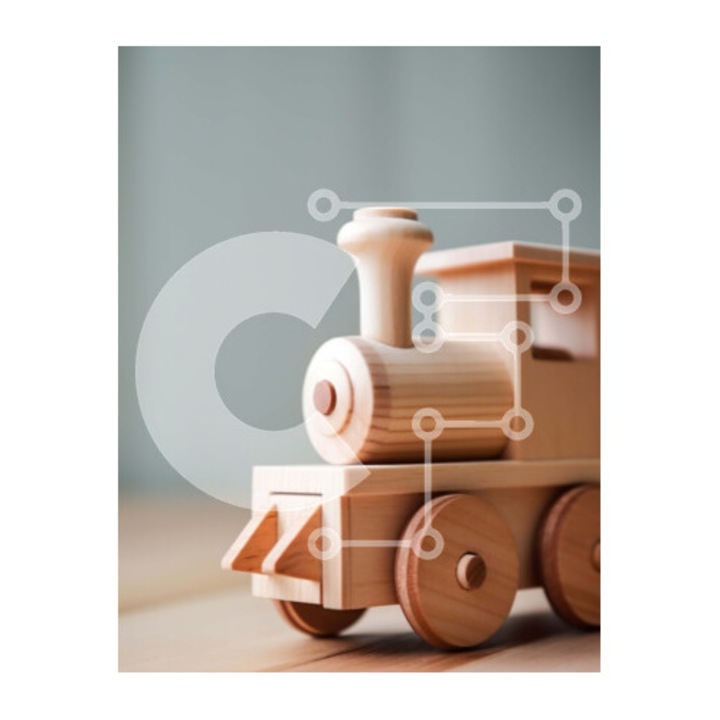 Puzzle din lemn Intrahome, 10x10 cm, 25 piese, tren colorat, cutie din lemn wenge