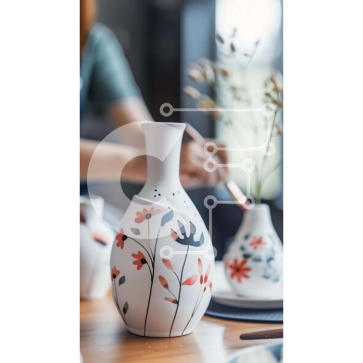 Puzzle Intrahome 10x10 cm, 25 piese, design floral, cutie din lemn wenge