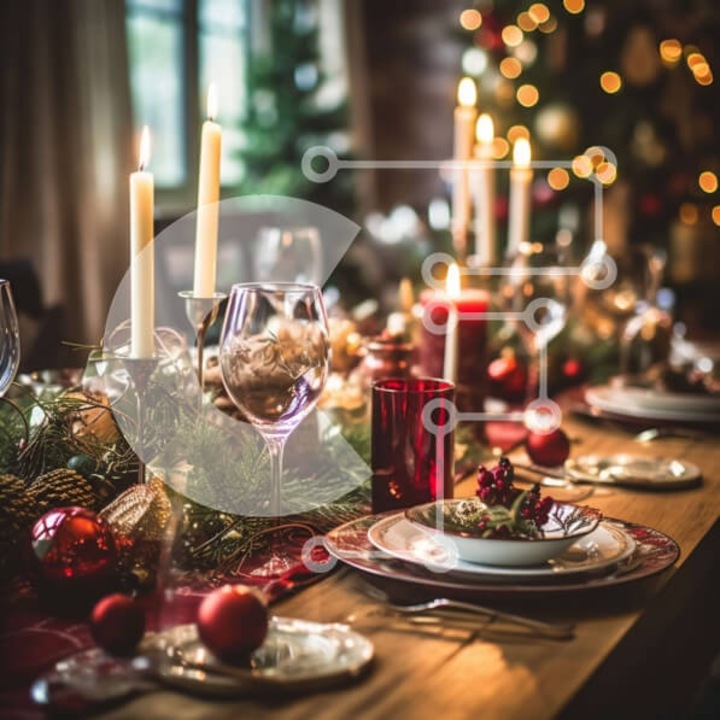 Puzzle din lemn Intrahome, 10x10 cm, 25 piese, design Craciun, culori rosu si verde, cutie din lemn wenge