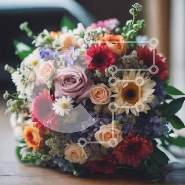 Puzzle din lemn Intrahome, 25 piese, design cu flori multicolore, dimensiuni 10x10 cm, livrat in cutie de lemn wenge.