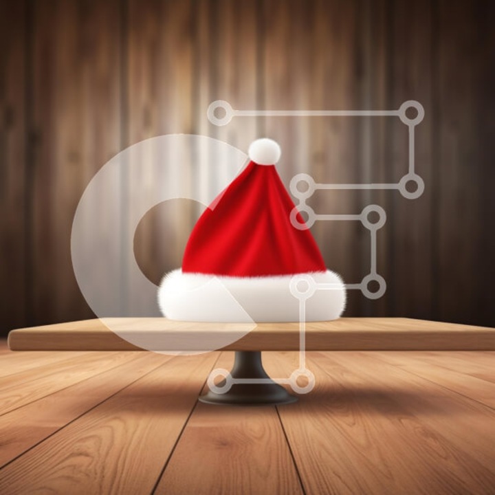 Puzzle Intrahome, 10x10 cm, 25 piese, design cu caciula rosie de Craciun, cutie din lemn wenge