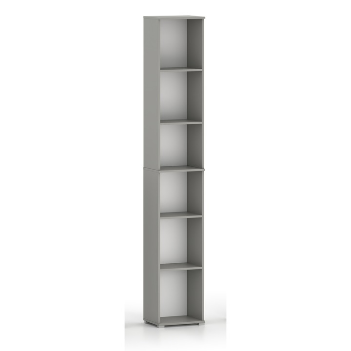 Biblioteca Gindo 215x40 cm, 6 poli, gri, 215x40x32/40 cm