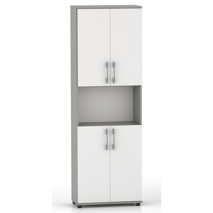 Raft birou Gindo, 60x32x182cm, 5 polite, culoare gri cu alb