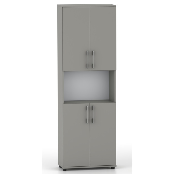 Dulap carti Gindo 60cm, 4 polite, gri, 182x60x32cm