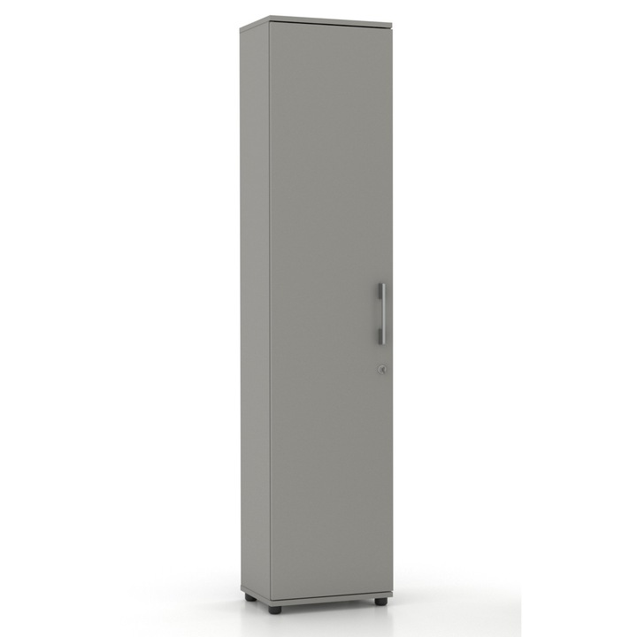 Biblioteca G 30 1D, Gindo, gri, 30x32x182cm, 5 polite, inchidere cu cheie