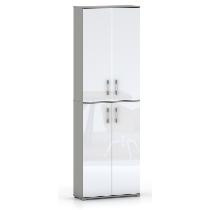 Dulap Gindo Pola 80 cm, 4 usi, gri, 215x80x32-53cm