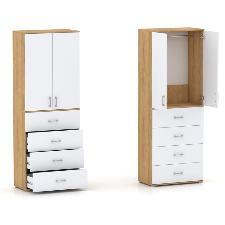 Dulap Pola 215 cm, 4 sertare, alb, 60x53x215 cm