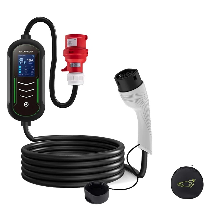 Incarcator portabil pentru vehicule electrice, 11KW, 5m, 16A, 3 faze, Tip 2, design rezistent la intemperii