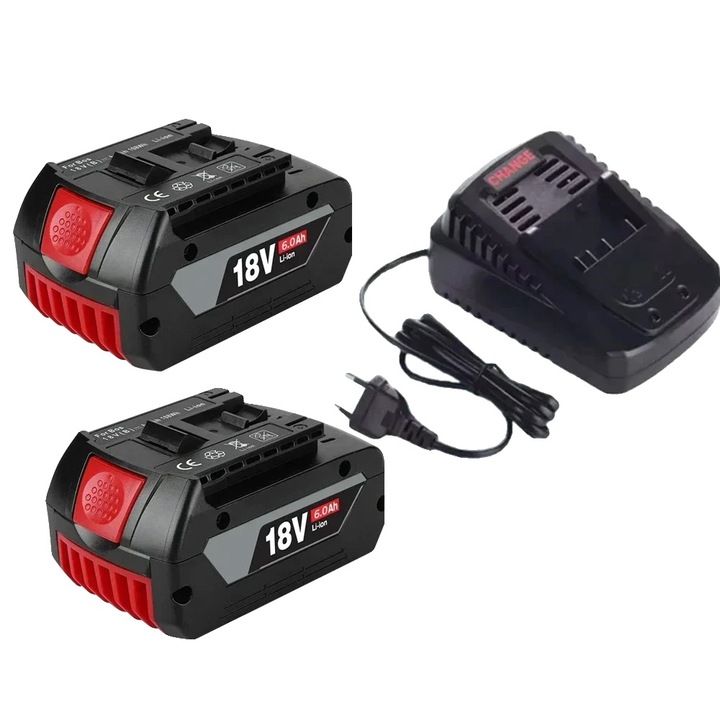 Acumulator Li-ion 18V 6.0Ah model 8785368818611, set 2 buc. cu incarcator, negru/alb