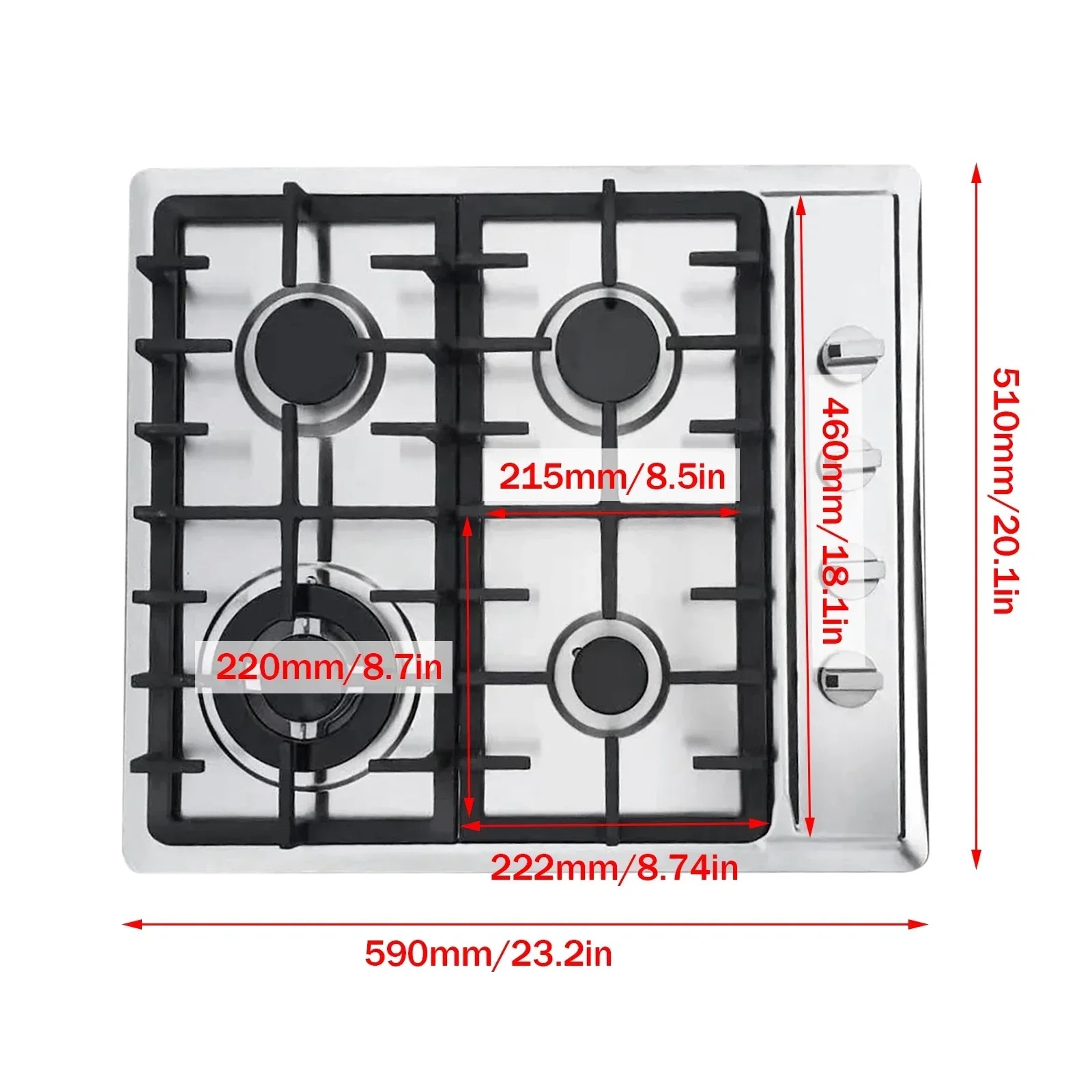 Aragaz cu gaz, 4 arzatoare, 59x51cm, 3kW arzator rapid, 1.75kW arzatoare semi-rapide, protectie automata a flacarii