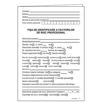 Fisa de identificare a factorilor de risc profesional Fisa de identificare a factorilor de risc profesional