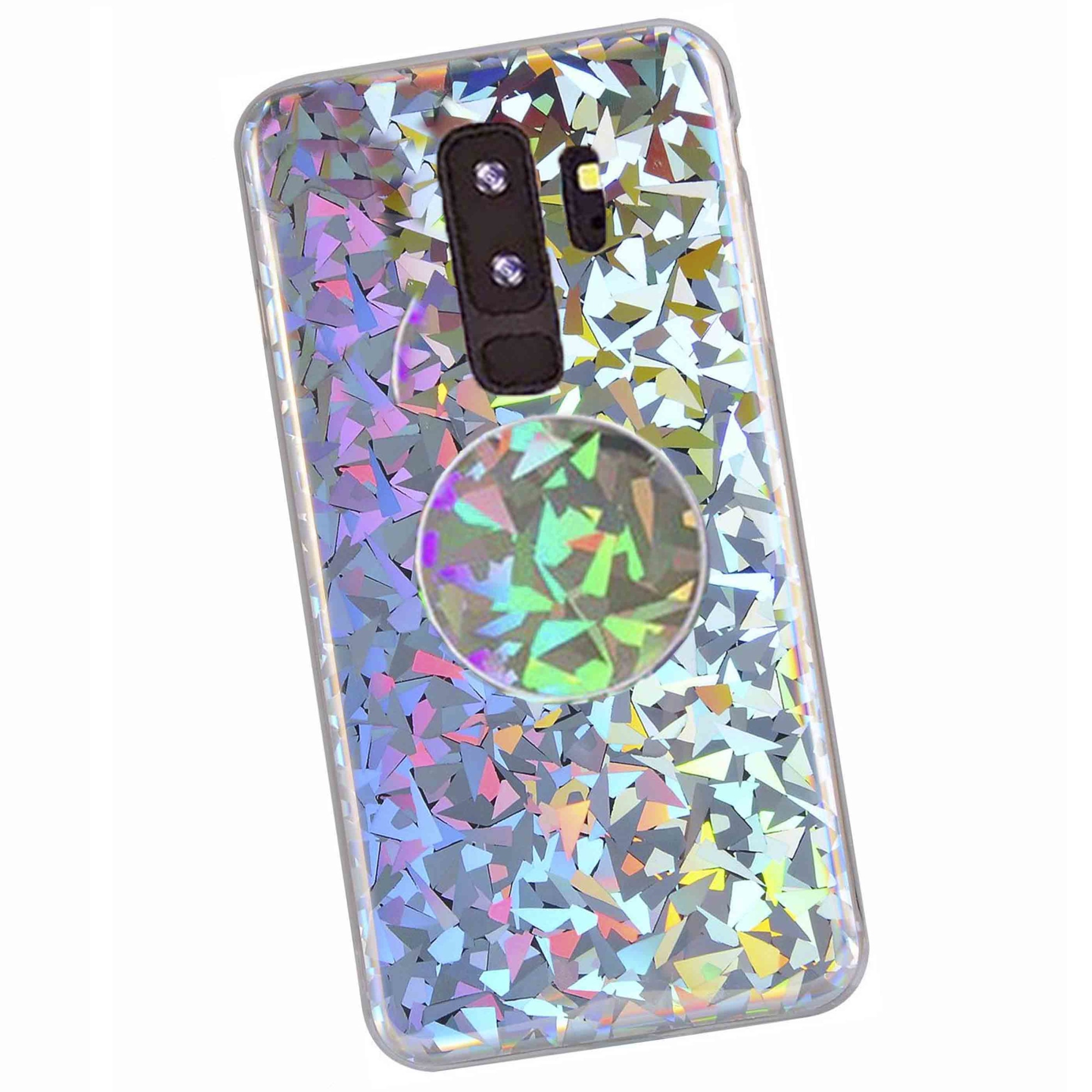 Combo Set Husa si Suport pentru telefon pentru spate tip stand Samsung Galaxy S9 Holografic Multicolor