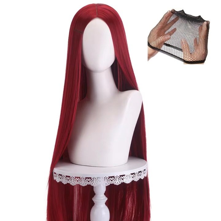 Peruca dreapta cu despartire la mijloc, purtare rapida, volum de par, piesa de lucru pentru coafarea zilnica a navetei spatiale si a datelor, peruca pentru jocuri de rol, material de matase la temperatura inalta, cires inchis, 70 cm, 230 g, rosu vin