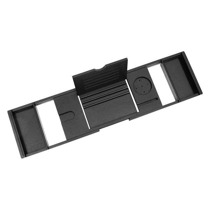 Suport pentru cada, design extensibil, sloturi pentru pahar de vin si telefon, negru, dimensiune ajustabila 75x111cm