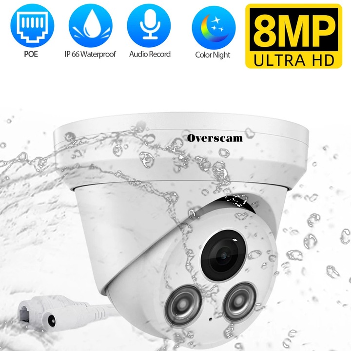 Camera de supraveghere, 8MP, tehnologie POE, alb