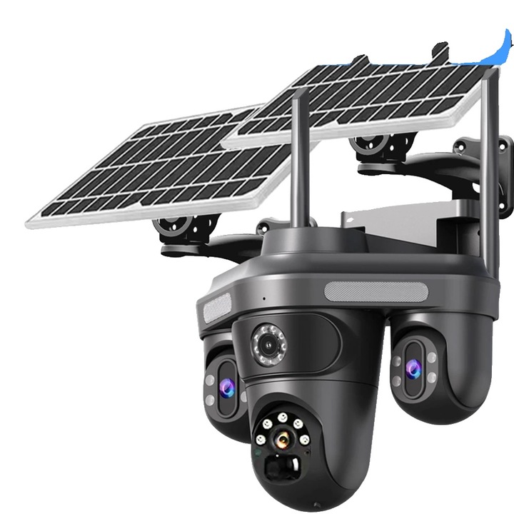 4G соларна камера за наблюдение, 15MP, двупосочно аудио, цветно нощно виждане, размери 355x90см