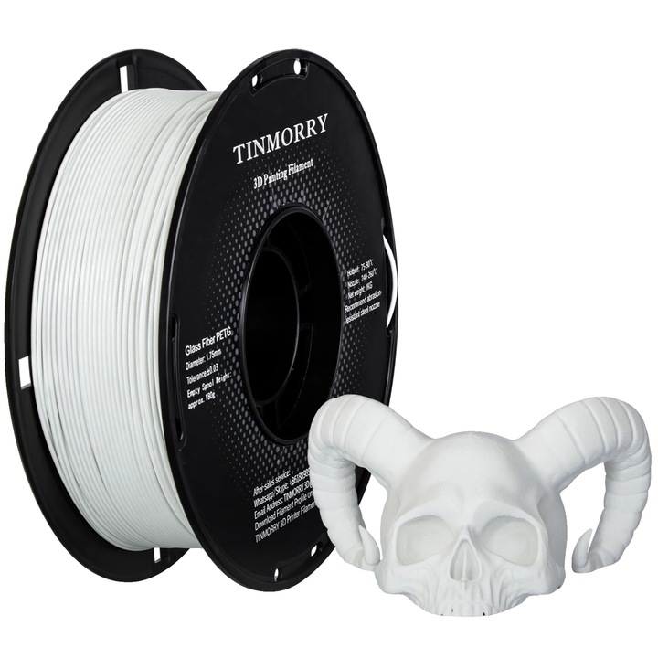 Filament 3D PETG-GF Fehér, 1.75mm, fokozott ellenállás, matt felület