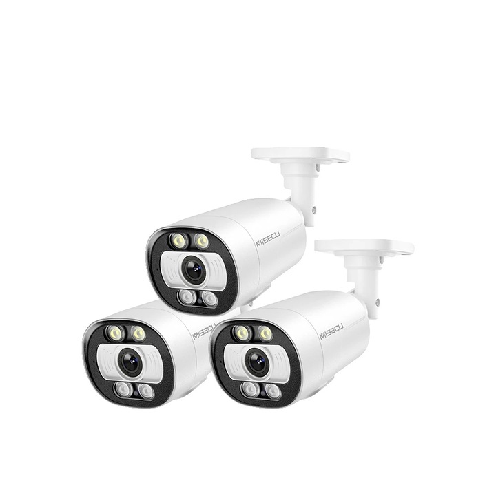 Комплект от 3 камери за наблюдение 5MP, AI разпознаване на хора, цветно нощно виждане, устойчивост на атмосферни влияния