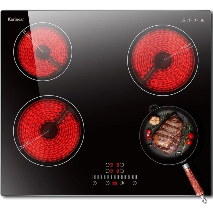 Plita electrica, 4 zone de gatit, control tactil glisant, 9 niveluri de caldura, 6000W, 220V