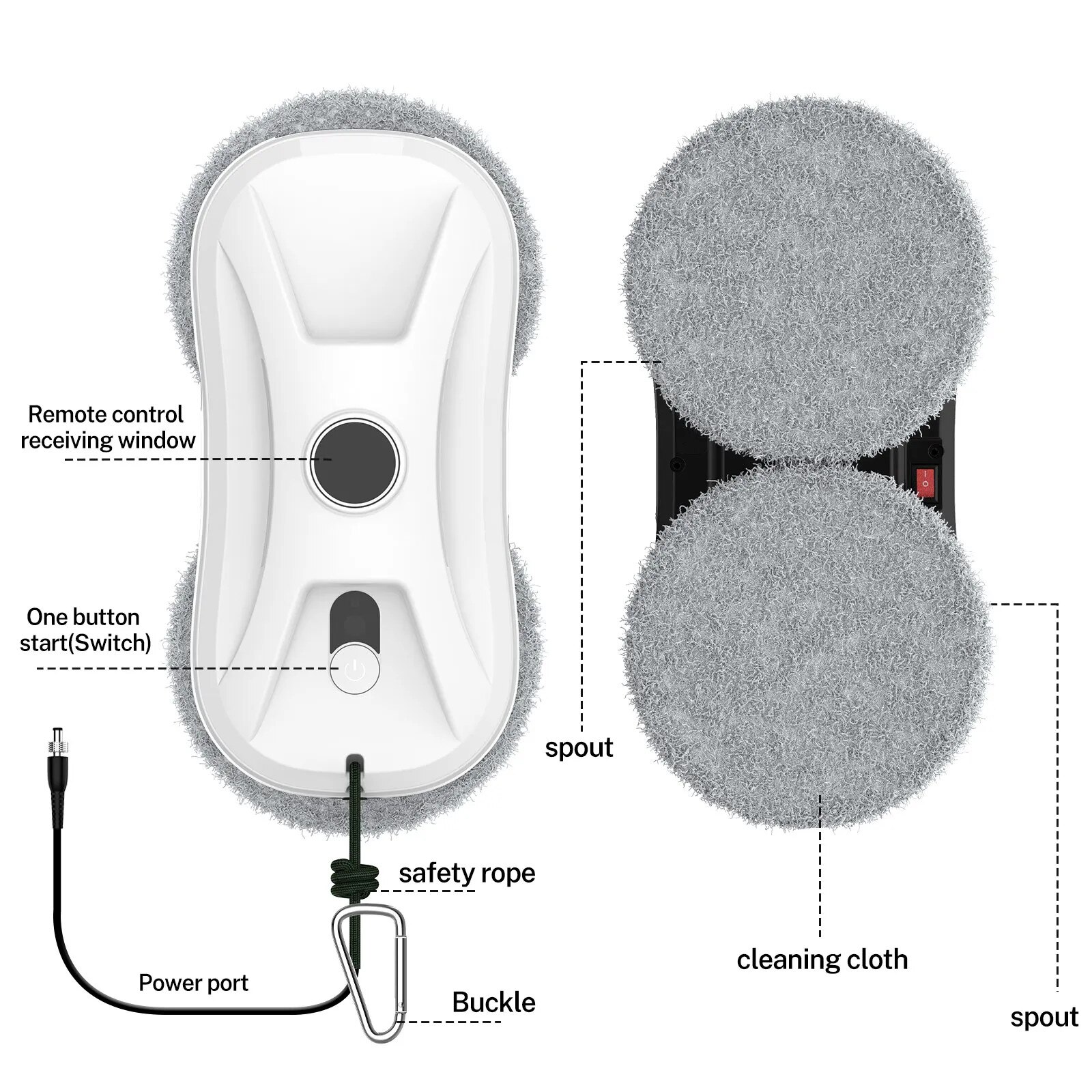 Robot de curatat ferestre, putere de aspiratie 2700Pa, control de la distanta, design ultra-subtire, moduri de curatare manual/automata