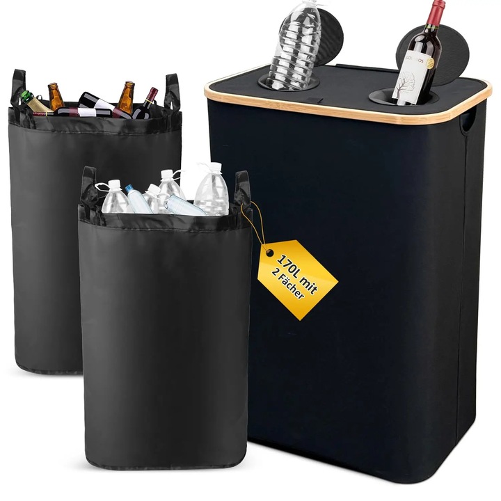 Container colectare sticle, Cos de reciclare, Capacitate 170 l, Cu 2 saci interiori, Material 300D, Pentru camera tehnica