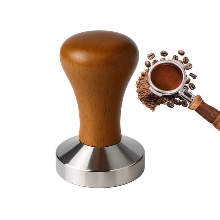 ONNOLEEY kávétömörítő, 51mm, prémium rozsdamentes acél, fa fogantyú, eszpresszóhoz