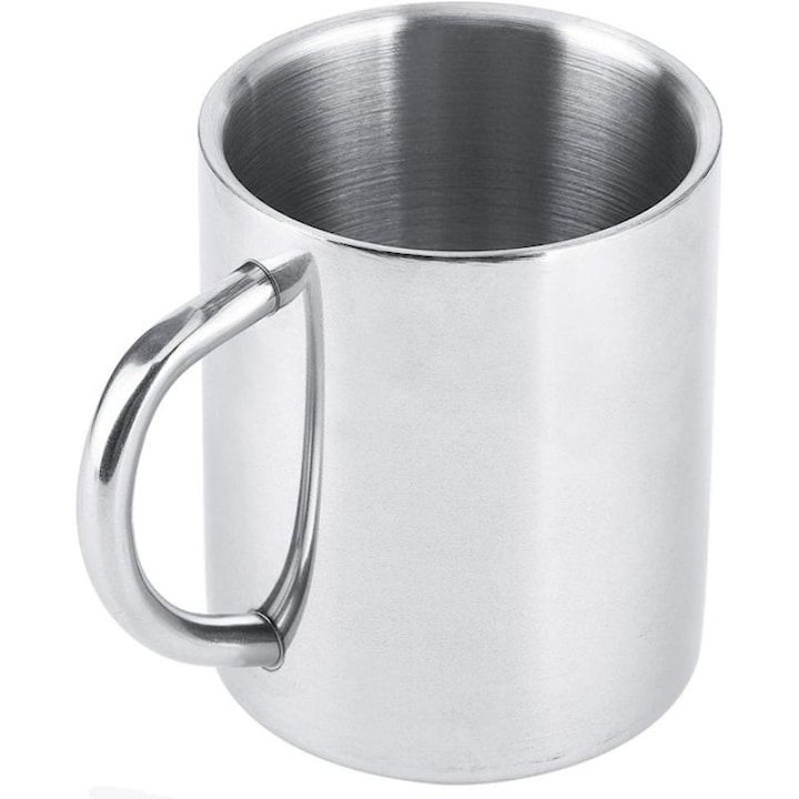 ONNOLEEY rozsdamentes acél bögre, 210ml, fogantyúval, újrafelhasználható, kempingezéshez