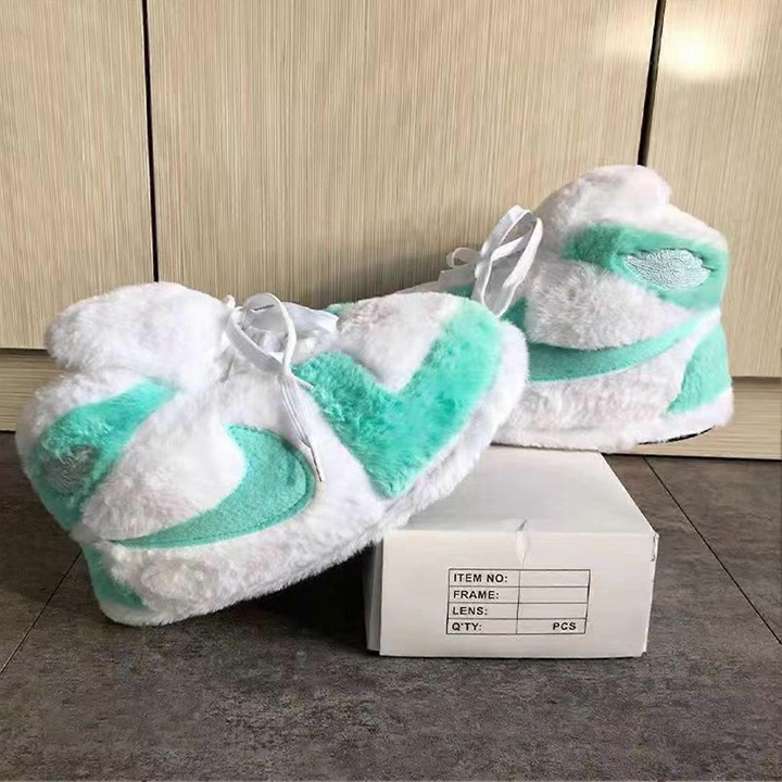 Papuci de plus tip adidasi, model creativ, pufosi si caldurosi, pentru iarna, pentru purtare zilnica, verde menta