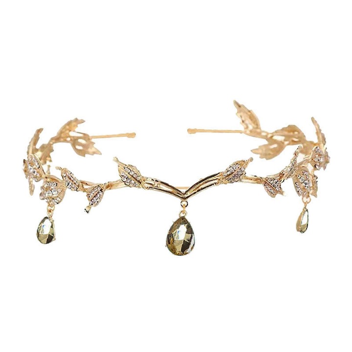 Булчинска тиара от сплав с кристали, ретро аксесоари с камъни, цвят шампанско, комплект за жени