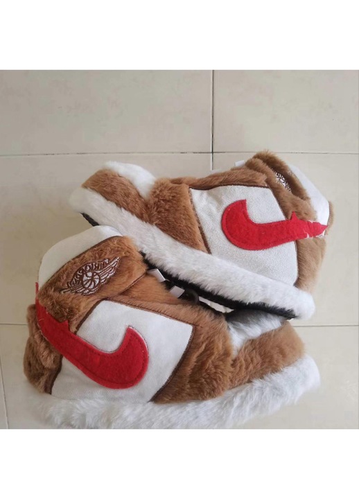 Papuci de plus tip adidasi, model creativ, pufosi si caldi, pentru iarna, pentru purtare zilnica casual, maro-rosiatic