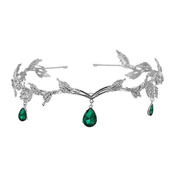 Булчинска тиара с кристали, ретро аксесоари от сплав, тъмнозелена, с диаманти, комплект за коса