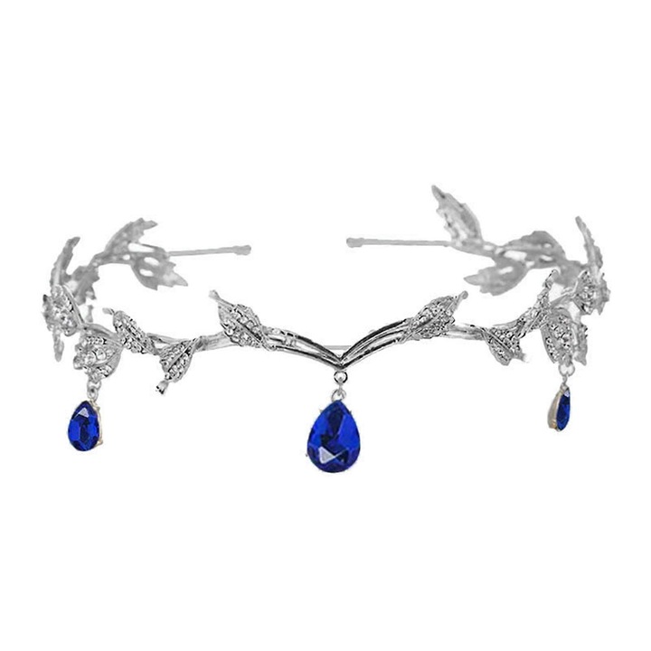 Булчинска тиара с кристали, аксесоари за коса от сплав, елегантен дизайн, с кристали, синя, комплект