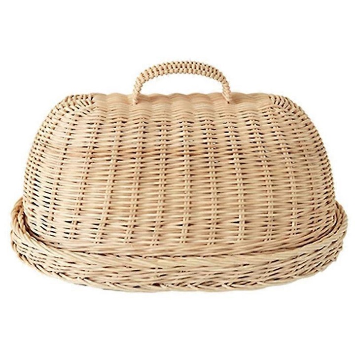 Cos de rattan cu capac, pentru fructe si legume, 35x26x16cm, culoare naturala
