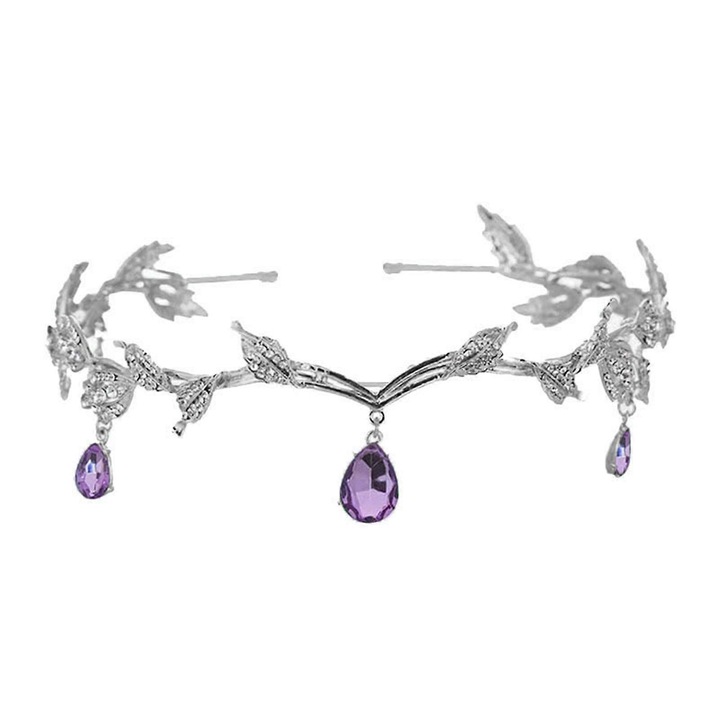 Булчинска тиара с кристали, ретро аксесоари от сплав, детайли с кристали, виолетова, комплект за жени