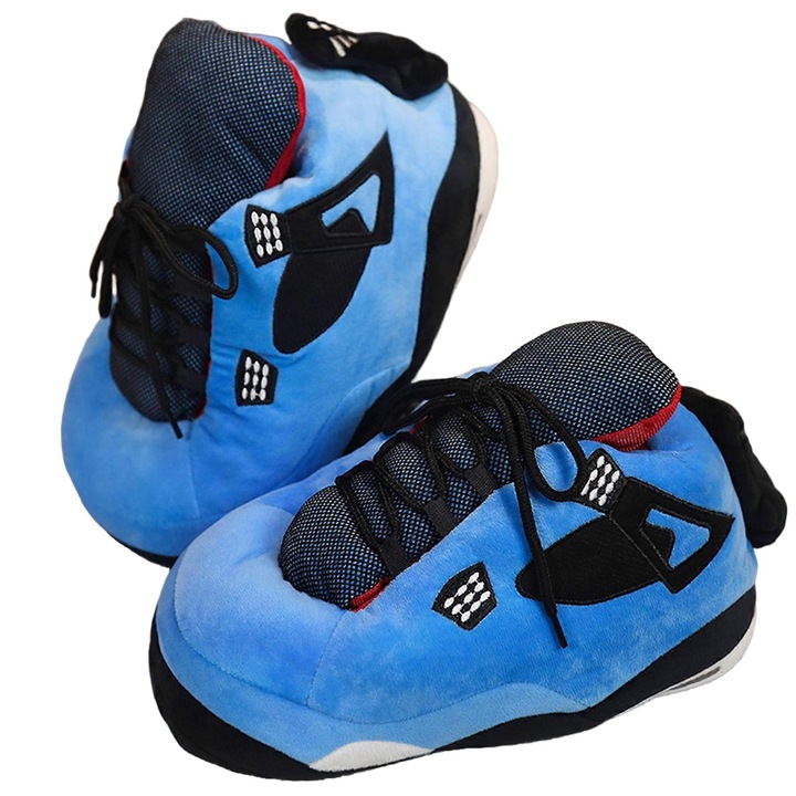 Papuci dama, model creativ, pufosi, antiderapanti, albastru, plus bumbac PP, One Size INTL