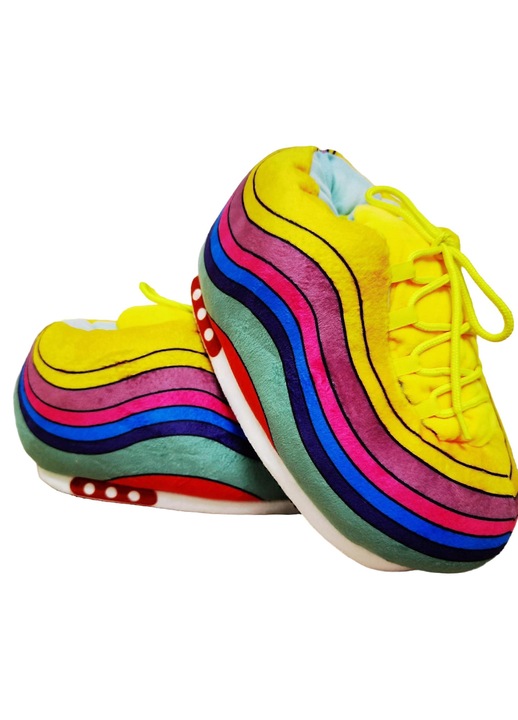 Papuci de iarna, pufosi, antiderapanti, multicolor, bumbac PP, One Size INTL