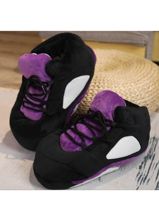 Papuci pufosi dama, antiderapanti, bumbac PP, Violet, One Size INTL