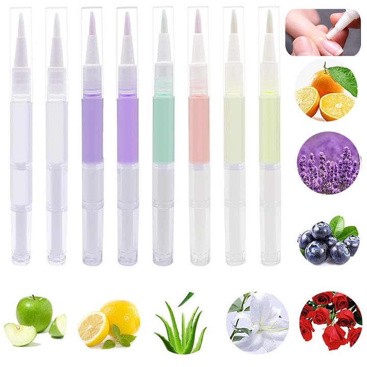 Set 8 Pixuri cu Ulei pentru Cuticule, EOGRFW, 8 Arome Fructate, Tratament pentru Unghii