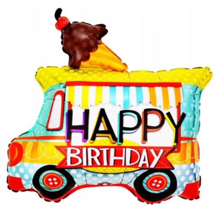 Фолиев балон "Честит рожден ден", Лука, сладолед, 72см x 60см, многоцветен