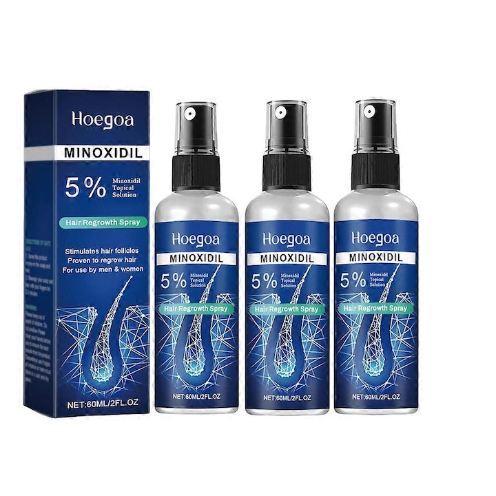 Ser de crestere a parului cu 3 x 5% minoxidil pentru barbati Hoegoa