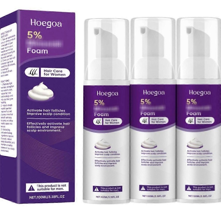 Spuma cu 5% Minoxidil, activeaza foliculii, imbunatateste starea scalpului, 100 ml, 3 bucati, Hoegoa
