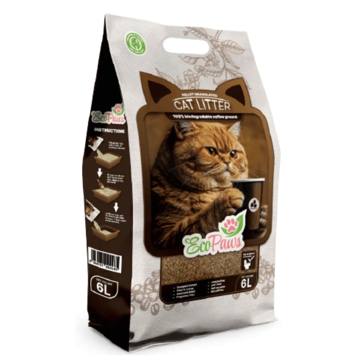 Nisip Litieră pisici Eco Paws, Neutralizează mirosurile neplăcute, 6 l