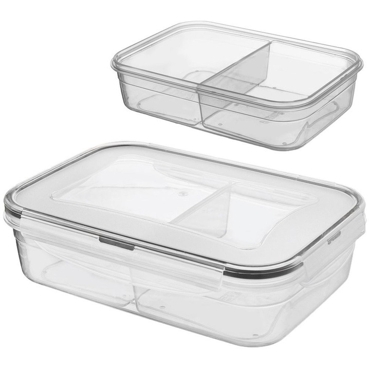 Cutie alimentara Artemis, lunchbox divizat, 1L, 21x15x6cm, transparent