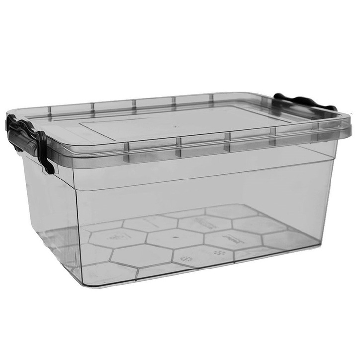 Cutie alimentara Artemis, 5L, 30x20x13cm, gri, cu capac si clipsuri