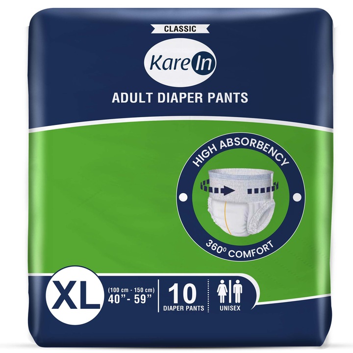 Pieluchomajtki pentru adulti KAREIN Classic, set 10 buc, 10h protectie, marime XL, culoare alba