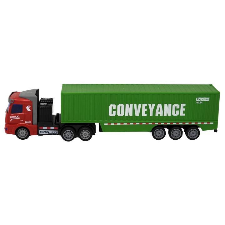 Камион с дистанционно управление Kathay-Haster, червен, с ремарке, 31x8x22см